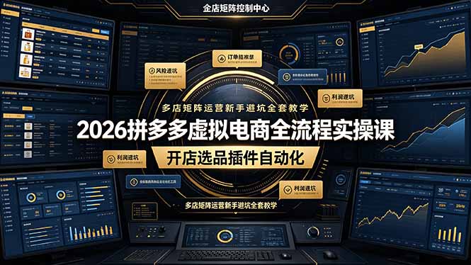 （19136期）2026拼多多虚拟电商全流程实操课，开店选品插件自动化，多店矩阵运营新手避坑全套教学-九节课