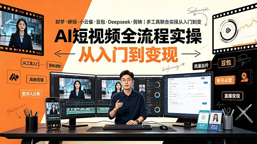 （19250期）AI短视频全流程实操：即梦·蝉镜·小云雀·豆包·Deepseek·剪映｜多工具联合实操从入门到变现-九节课