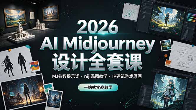 （19209期）2026 AI Midjourney设计全套课，MJ参数提示词niji混图教学，IP建筑游戏原画一站式实战教学-九节课