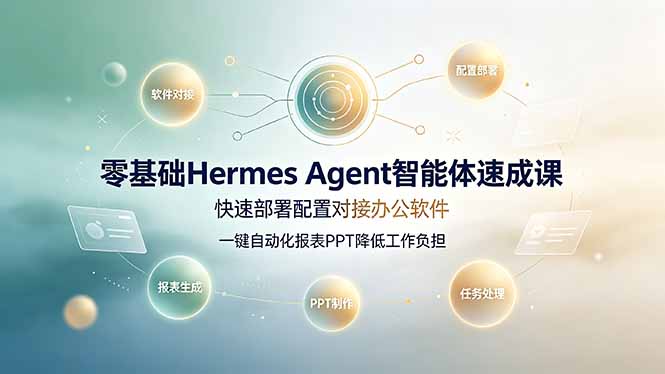 （19156期）零基础Hermes Agent智能体速成课，快速部署配置对接办公软件；一键自动化报表PPT降低工作负担-九节课