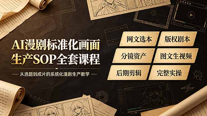 （19199期）AI漫剧标准化画面生产SOP全套课程，网文选本版权剧本分镜资产全覆盖，图文生视频后期剪辑完整实操教学-九节课