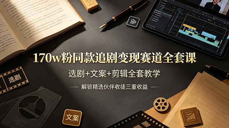 （19142期）170w粉博主同款追剧变现赛道全套课-更新，选剧+文案+剪辑全套教学，解锁精选伙伴收徒三重收益-九节课