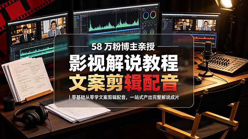 （19160期）58 万粉博主荧幕春秋亲授影视解说教程｜零基础从零学文案剪辑配音，一站式产出完整解说成片-九节课