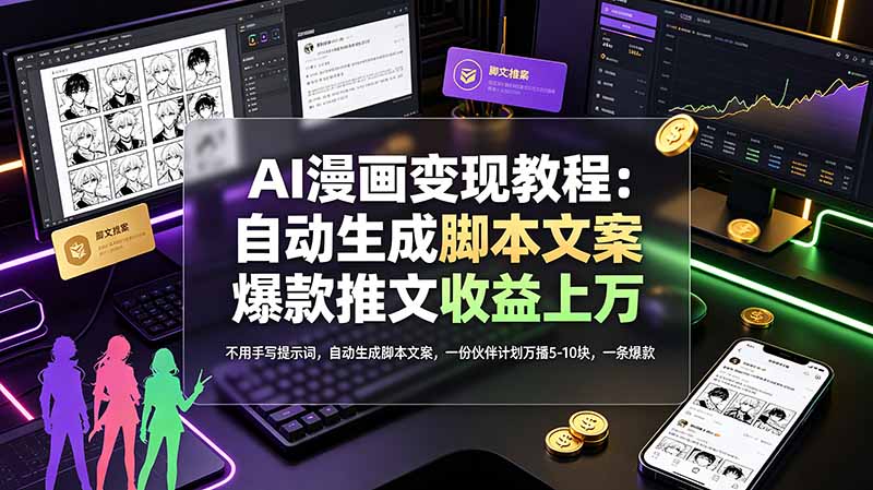 （19170期）AI漫画变现教程：不用手写提示词，自动生成脚本文案，一份伙伴计划万播5-10块，一条爆款推文收益上万-九节课