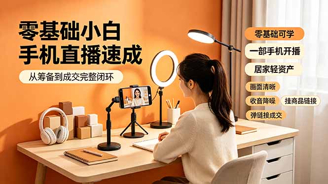 （19231期）零基础小白手机直播速成，从筹备到成交完整闭环，适配苹果安卓系统，解决杂音卡顿留人难问题-九节课