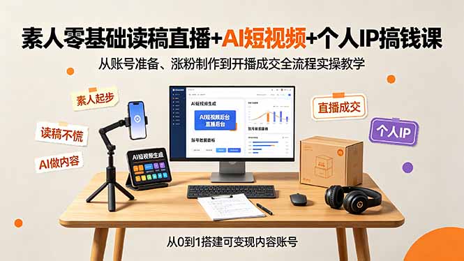 （19232期）素人零基础读稿直播+AI短视频+个人IP搞钱课，从账号准备、涨粉制作到开播成交全流程实操教学-九节课