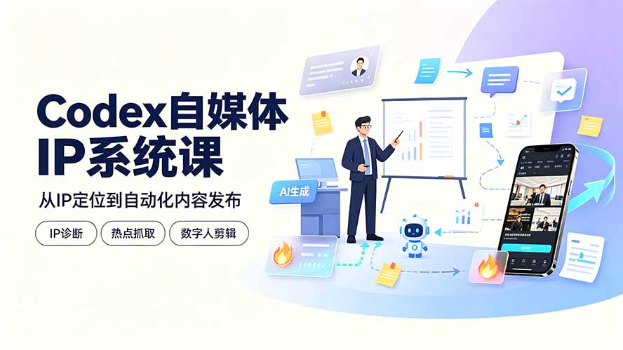 （19258期）Codex自媒体IP系统课：IP诊断/热点抓取/IP蒸馏 Skill，爆款复刻数字人多平台自动发布教程-九节课