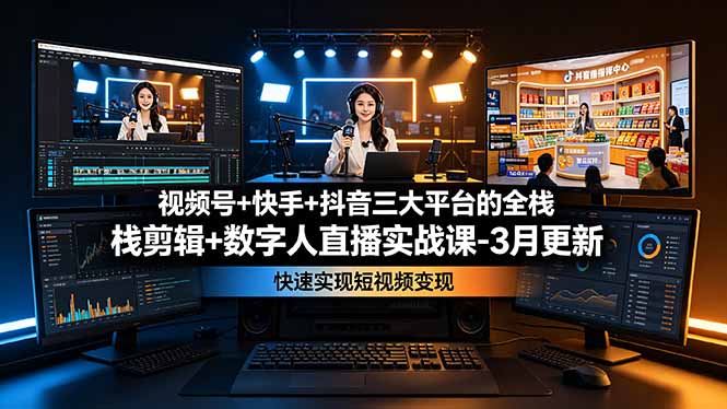 （19146期）视频号+快手+抖音三大平台的全栈剪辑+数字人直播实战课-3月更新：快速实现短视频变现-九节课