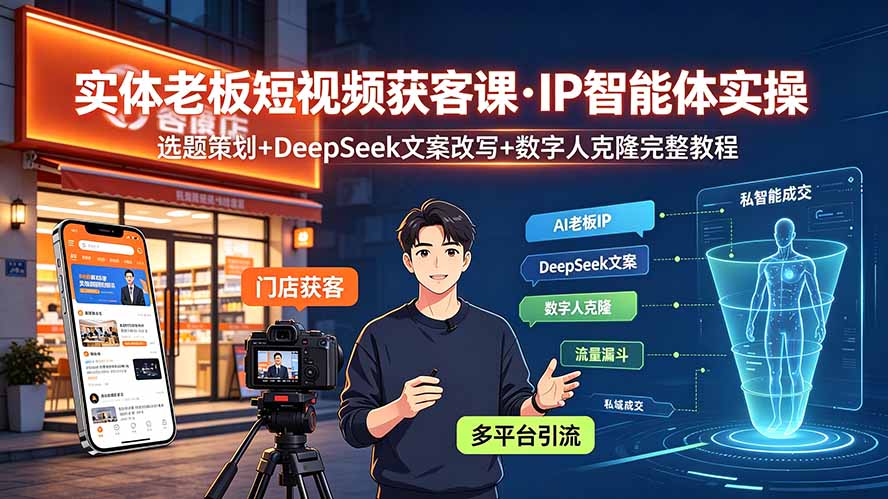（19260期）实体老板短视频获客课·IP智能体实操｜选题策划+DeepSeek文案改写+数字人克隆完整教程-九节课