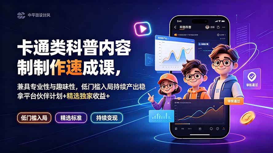 （19234期）卡通类科普内容制作速成课，兼具专业性与趣味性，低门槛入局持续产出稳拿平台伙伴计划+精选独家收益-九节课