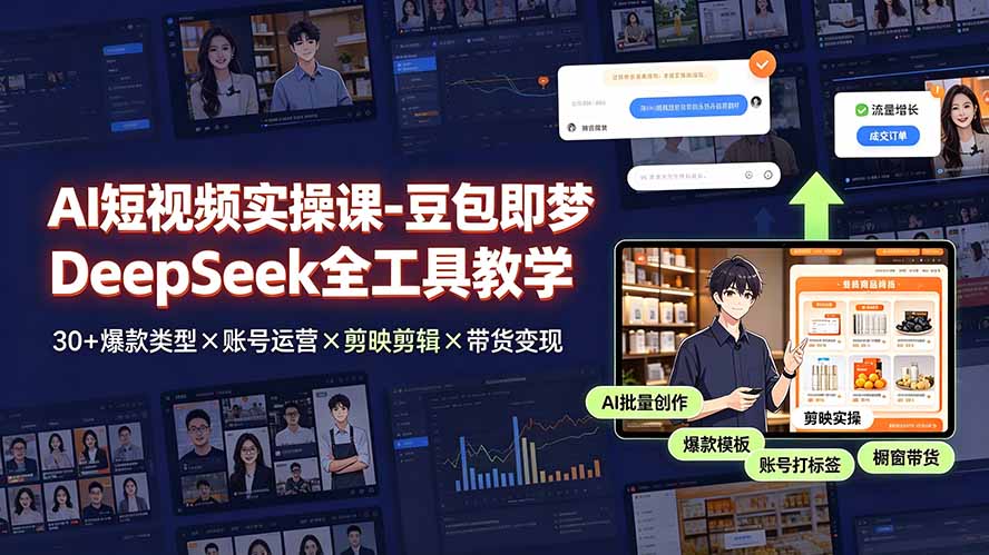 （19261期）AI短视频实操课-豆包即梦DeepSeek全工具教学 | 30+爆款类型×账号运营×剪映剪辑×带货变现。-九节课