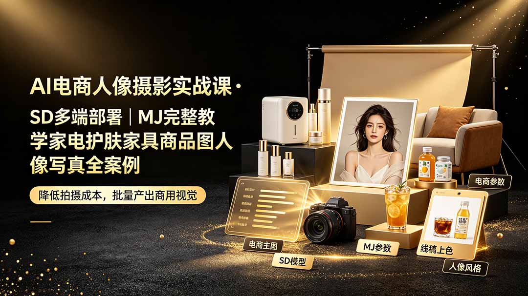 （19262期）AI电商人像摄影实战课·SD多端部署｜MJ完整教学｜家电护肤家具商品图人像写真全案例-九节课