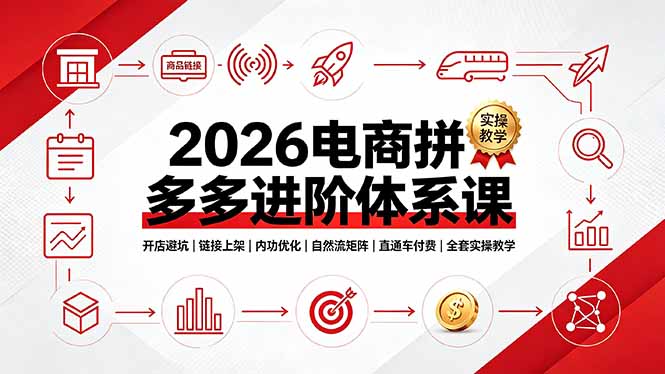 （19206期）2026电商拼多多进阶体系课，开店避坑，链接上架，内功优化，自然流矩阵｜直通车付费｜全套实操教学-九节课