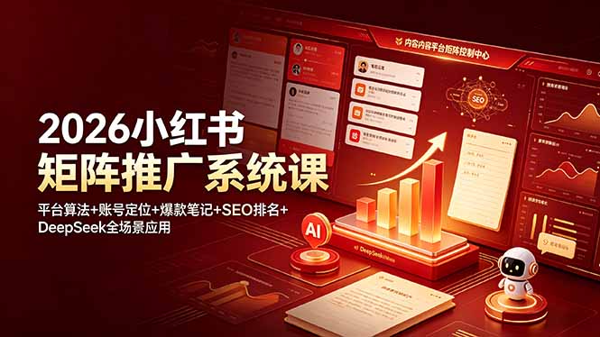 (19129期)2026小红书矩阵推广系统课:平台算法+账号定位+爆款笔记+SEO排名+DeepSeek全场景应用-九节课