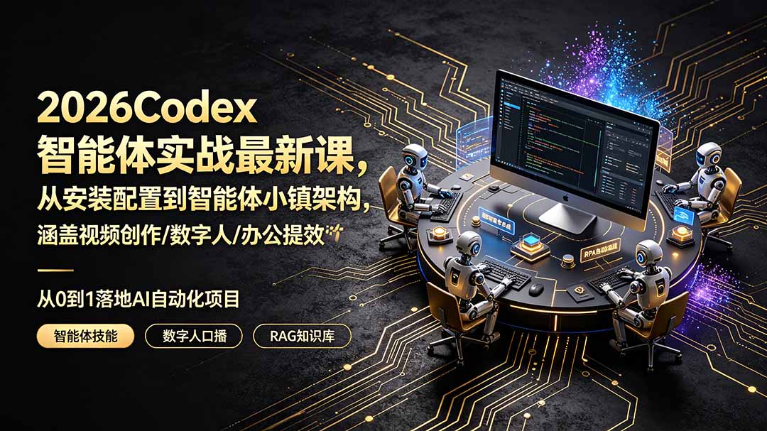 （19237期）2026Codex智能体实战最新课，从安装配置到智能体小镇架构，涵盖视频创作/数字人/办公提效全技能-九节课