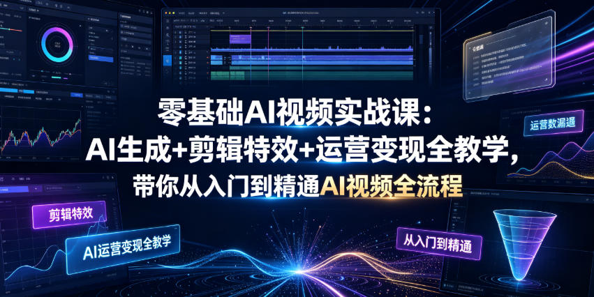 零基础AI视频实战课：AI生成+剪辑特效+运营变现全教学，带你从入门到精通AI视频全流程-九节课