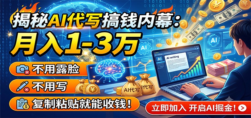 揭秘AI代写搞钱内幕：月入1-3万，不用露脸不用写，复制粘贴就能收钱！-九节课