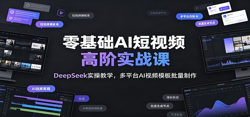 零基础AI短视频高阶实战课：DeepSeek实操教学，多平台AI视频模板批量制作-九节课