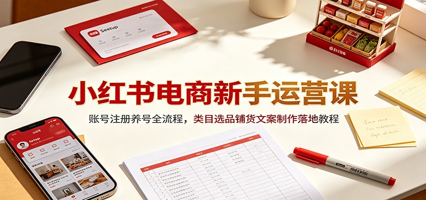 小红书电商新手运营课：账号注册养号全流程，类目选品铺货文案制作落地教程-九节课