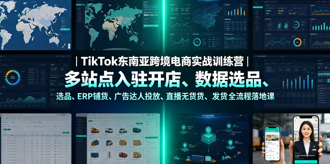 TikTok东南亚跨境电商实战训练营｜多站点入驻开店、数据选品、ERP铺货、广告达人投放、直播无货源发货全流程落地课-九节课