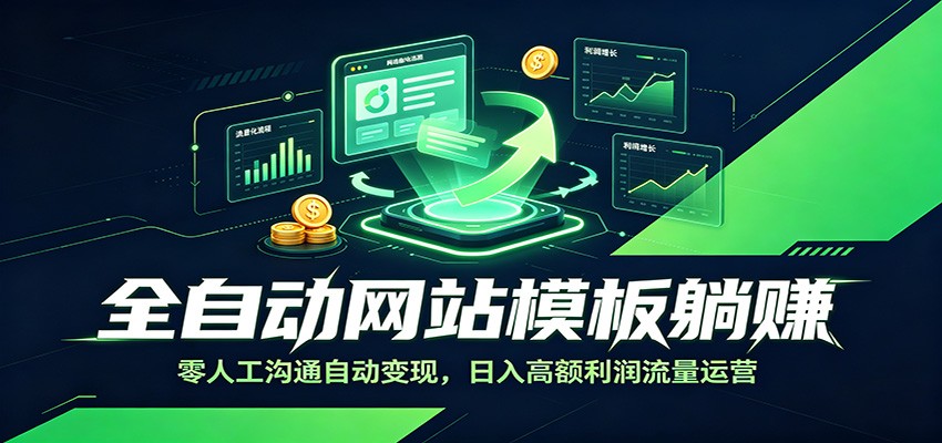 全自动网站模板躺赚：零人工沟通自动变现，日入高额利润流量运营-九节课
