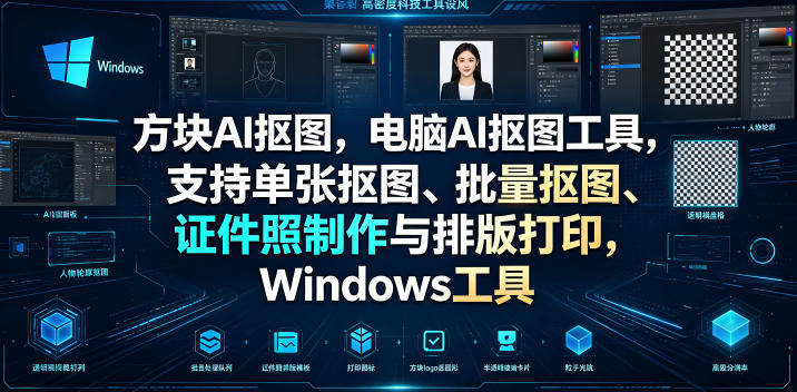 方块AI抠图，电脑AI抠图工具，支持单张抠图、批量抠图、证件照制作与排版打印，Windows工具-九节课