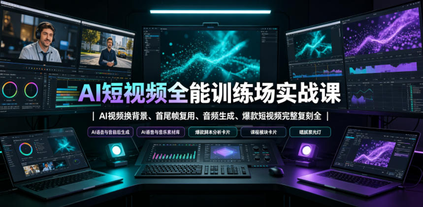 AI短视频全能训练场实战课｜AI视频换背景、首尾帧复用、音频生成、爆款短视频完整复刻全套实操教学-九节课