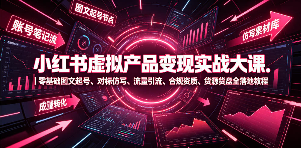 小红书虚拟产品变现实战大课｜零基础图文起号、对标仿写、流量引流、合规资质、货源货盘全落地教程-九节课