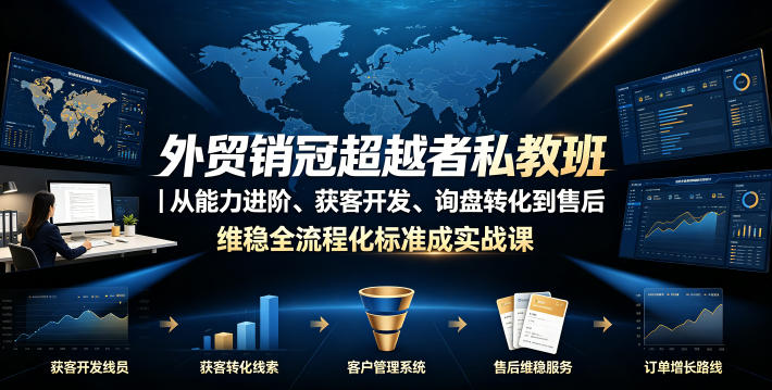 外贸销冠超越者私教班｜从能力进阶、获客开发、询盘转化到售后维稳全流程标准化成交实战课-九节课