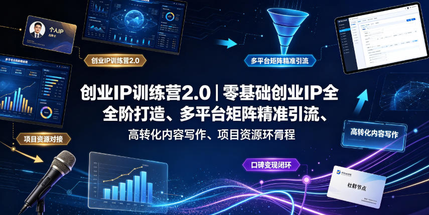 创业IP训练营2.0｜零基础创业IP全阶打造、多平台矩阵精准引流、高转化内容写作、项目资源对接与口碑变现闭环课程-九节课