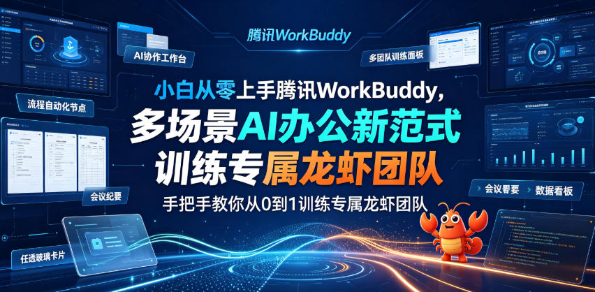 小白从零上手腾讯WorkBuddy，多场景AI办公新范式实战，手把手教你从0到1训练专属龙虾团队-九节课