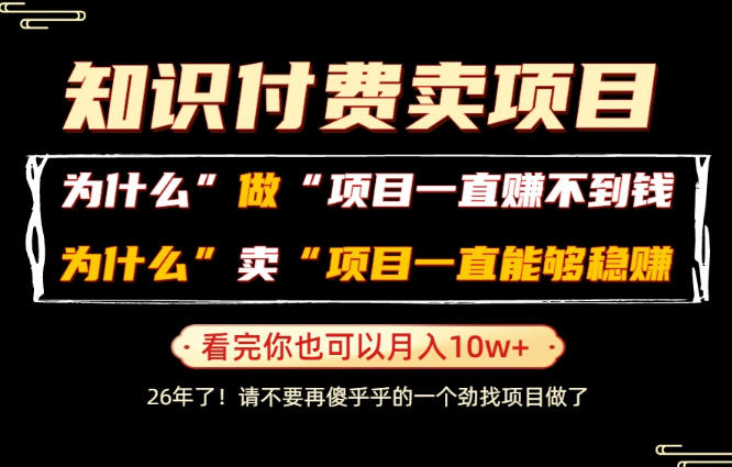 普通人为什么能够靠卖项目轻松月入10W+，而做项目却容易成炮灰，卖项目为什么能够稳賺不赔？【揭秘】-九节课
