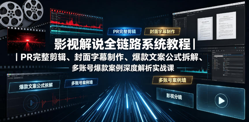 影视解说全链路系统教程｜PR完整剪辑、封面字幕制作、爆款文案公式拆解、多账号爆款案例深度解析实战课-九节课