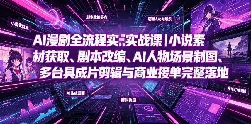 AI漫剧全流程实战课｜小说素材获取、剧本改编、AI人物场景制图、多工具成片剪辑、平台付费变现与商业接单完整落地-九节课