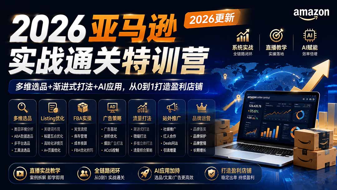 （19907期）2026亚马逊实战通关特训营-2026更新，多维选品+渐进式打法+AI应用，从0到1打造盈利店铺-九节课