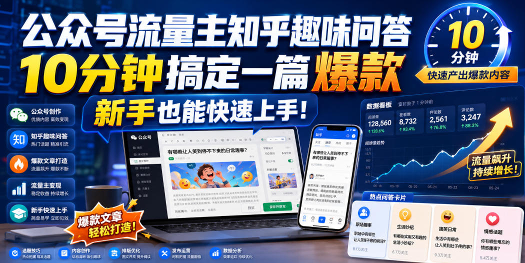 公众号流量主知乎趣味问答，10分钟搞定一篇爆款，新手也能快速上手！-九节课