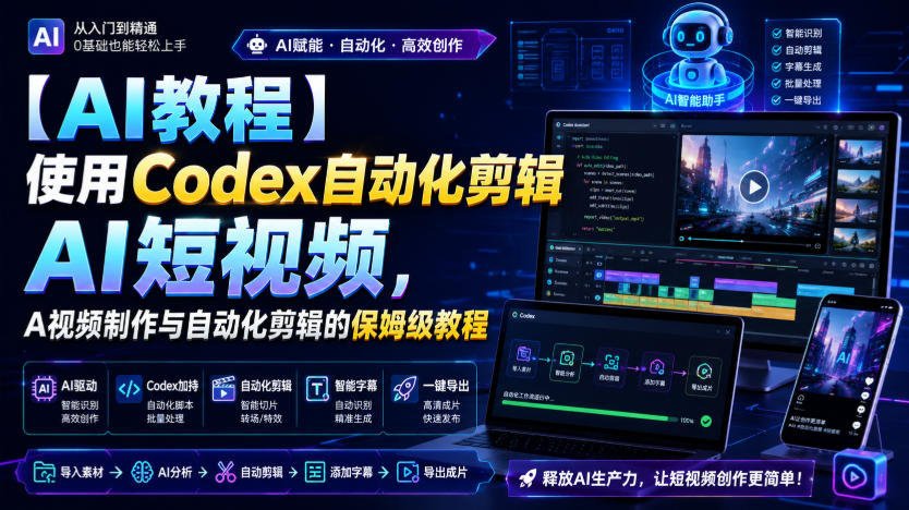 【AI教程】使用Codex自动化剪辑AI短视频，AI视频制作与自动化剪辑的保姆级教程-九节课