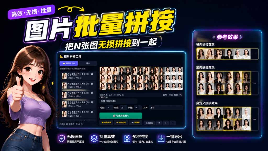 （20005期）图片批量拼接，把N张图无损拼接到一起，支持横向、竖向、自定义等功能-九节课