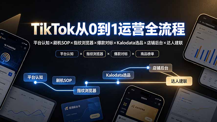 （19823期）TikTok从0到1运营全流程-更新：平台认知×刷机SOP×指纹浏览器×爆款对标×Kalodata选品×店铺后台×达人建联-九节课