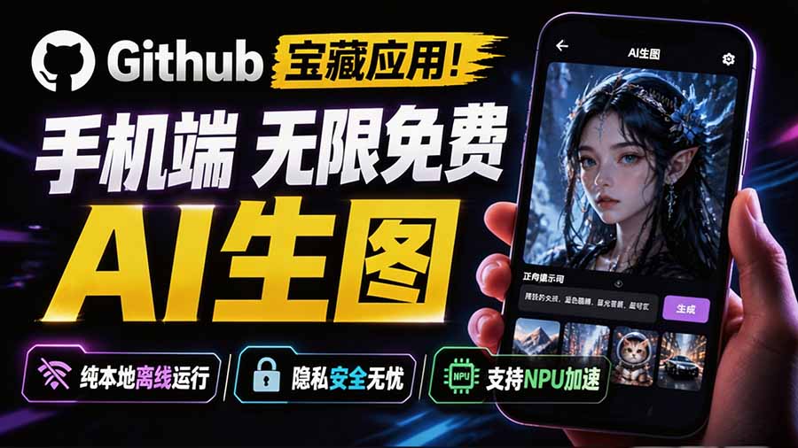 （19681期）Github宝藏应用！手机端无限免费AI 生图，纯本地离线运行，支持NPU加速 斩获3.1k stars，local-dream-九节课