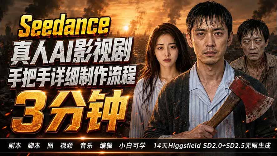 （19706期） 3分钟真人AI影视剧怎么做？SD 2.0手把手完整制作流程｜Higgsfield 14天SD 2.0/2.5无限生成-九节课
