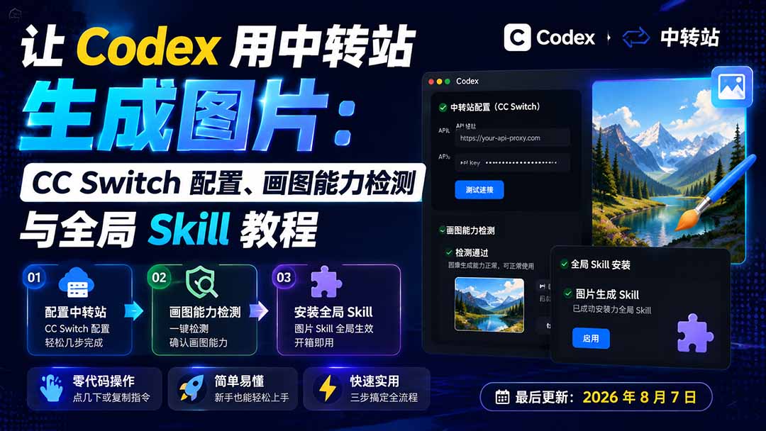 （19777期）让 Codex 用中转站生成图片：CC Switch 配置、画图能力检测与全局 Skill 教程-九节课