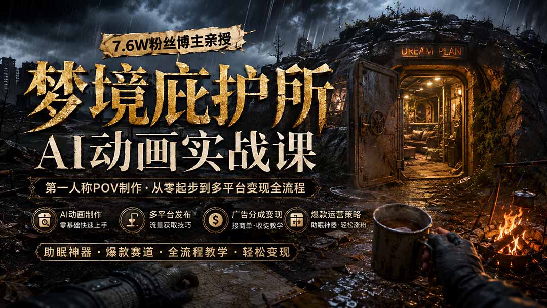 （19886期）梦境庇护所AI动画实战课：7.6W粉丝博主亲授第一人称POV制作，从零起步到多平台发布变现全流程-九节课