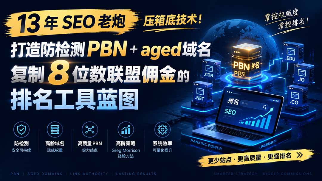 （19824期）13 年 SEO 老炮压箱底技术！打造防检测 PBN+aged 域名，复制 8 位数联盟佣金的排名工具蓝图【原创双语字幕】-九节课