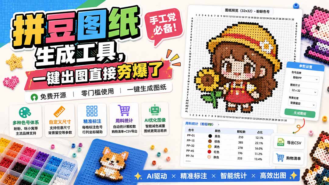 （20084期）拼豆图纸生成工具，手工党必备！一键出图直接夯爆了-九节课