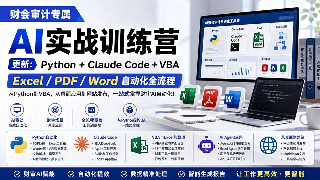 （19887期）财会审计专属 AI实战训练营：Python+Claude Code+VBA，Excel/PDF/Word自动化全流程 (更新)-九节课