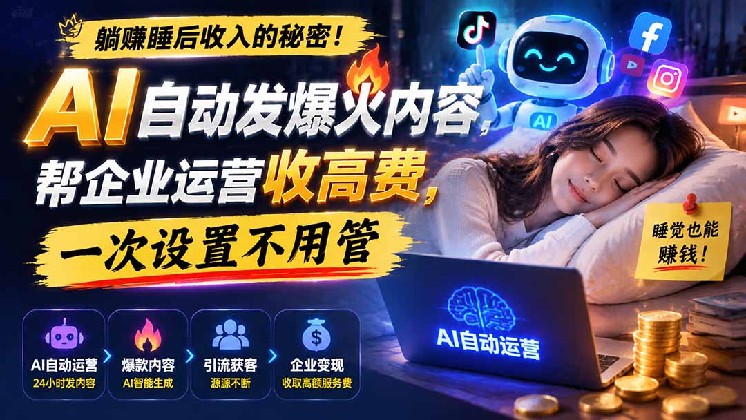 （19826期）躺赚睡后收入的秘密！AI 自动发爆火内容，帮企业运营收高费，一次设置不用管【原创双语字幕】-九节课
