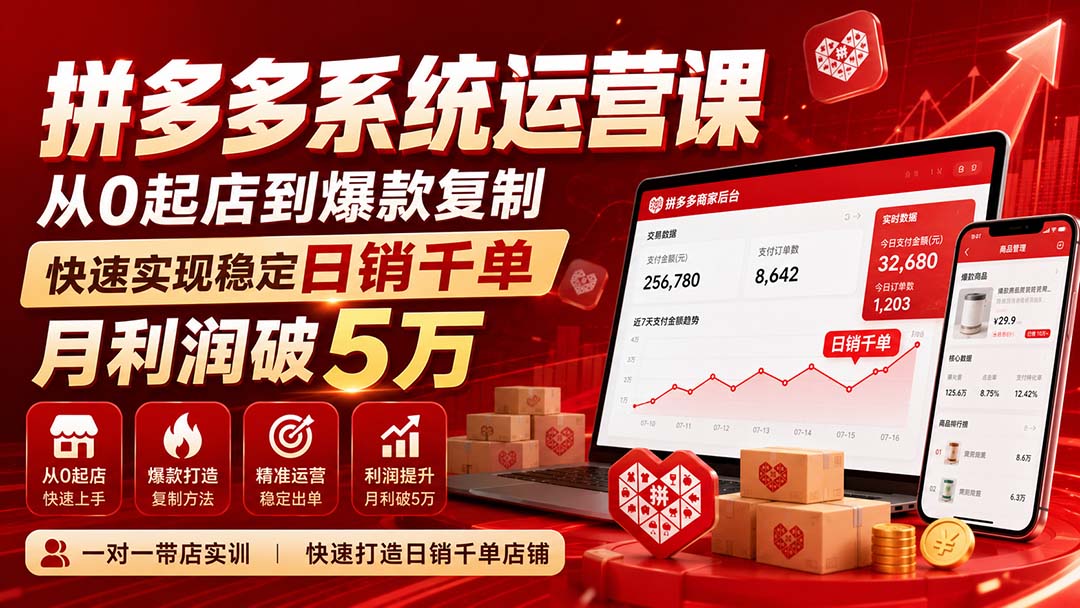 （20124期）拼多多系统运营课(更新8月)，从0起店到爆款复制，快速实现稳定日销千单，月利润破5万-九节课