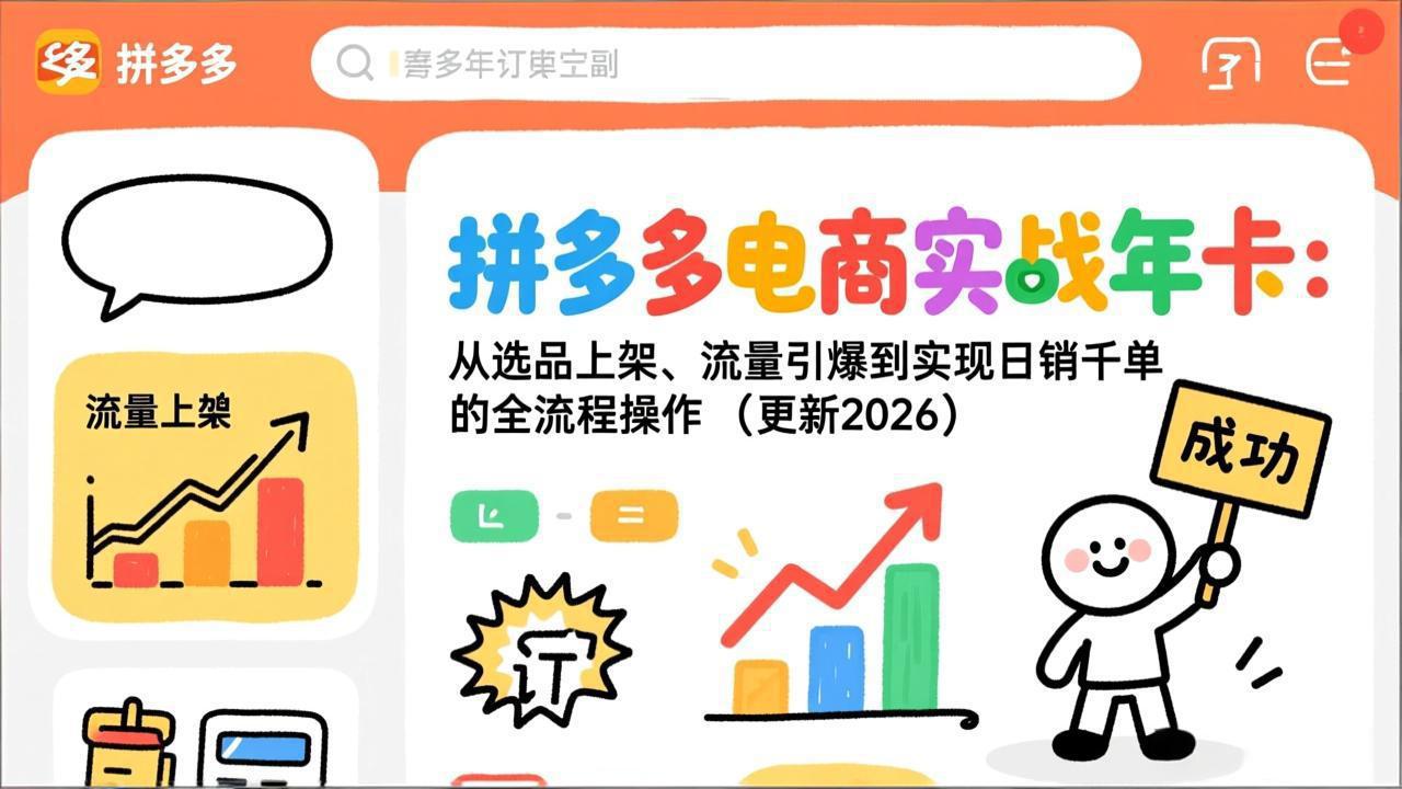 （19839期）拼多多电商实战年卡：从选品上架、流量引爆到实现日销千单的全流程操作（更新2026年8月）-九节课