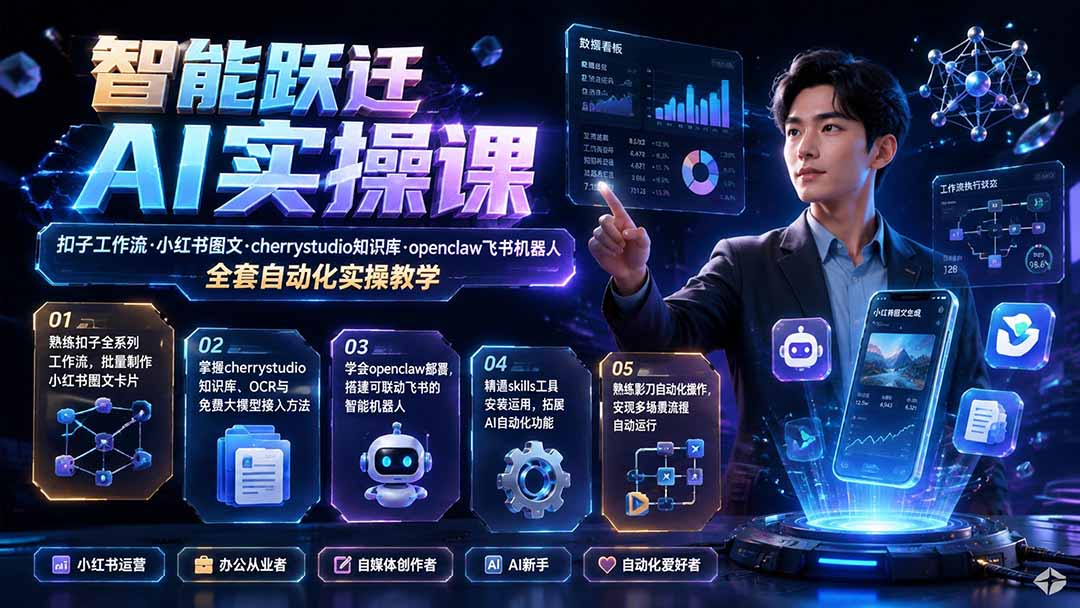 （19652期）智能跃迁 AI实操课｜扣子工作流小红书图文搭建，cherrystudio知识库openclaw飞书机器人全套自动化实操教学-九节课